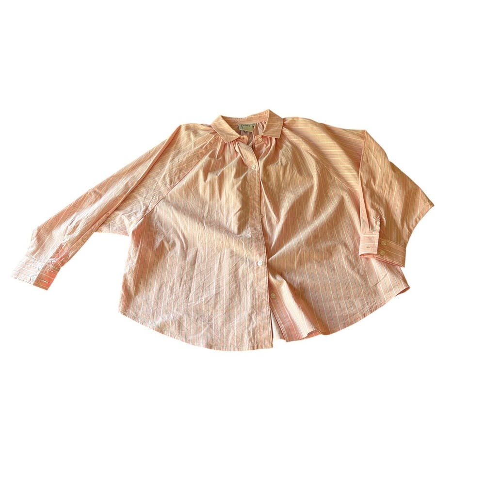 Finley Button Down Shirt Pink Striped Cotton Oversized Made in USA XS